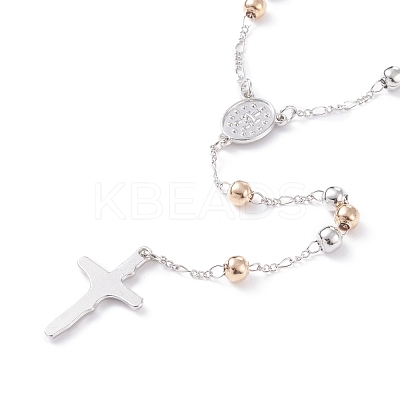 Religious Prayer Two Tone Alloy Beaded Lariat Necklace BJEW-O140-05-1