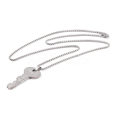 Non-Tarnish Key 201 Stainless Steel Pendant Necklace NJEW-F320-01P-1