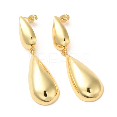 Real 18K Gold Plated Brass Dangle Stud Earrings EJEW-G382-20A-G-1