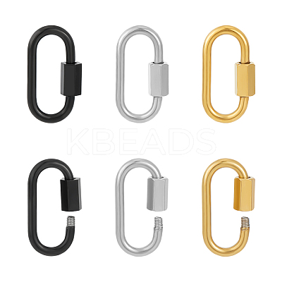 6Pcs 3 Colors 304 Stainless Steel Screw Carabiner Lock Charms STAS-UN0053-35-1