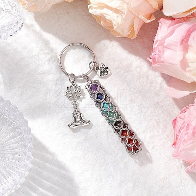Yoga Natural Amethyst & Carnelian & Red Jasper & Green Aventurine & Tiger Eye & Synthetic Turquoise Keychains KEYC-JKC01221-02-1