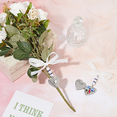 2Pcs 316 Stainless Steel Locket Heart Wedding Bouquet Pendants Decorations HJEW-UN00043-1
