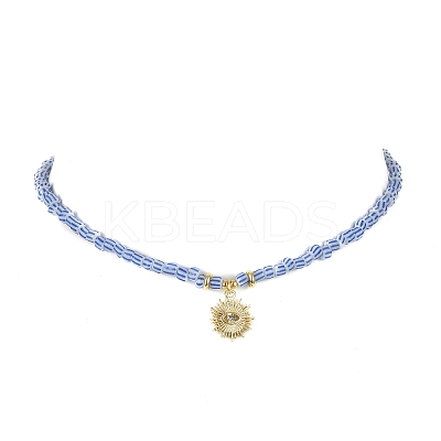 Alloy Pendant Necklace with Glass Seed Beaded Chains NJEW-JN04381-1