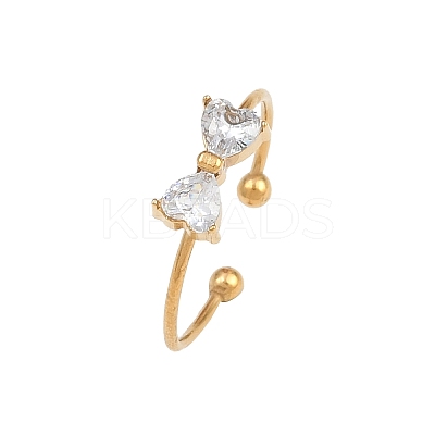 Bowknot 304 Stainless Steel with Clear Cubic Zirconia Cuff Rings for Women LS-RJEW-G362-01G-1