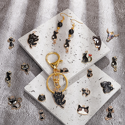 64Pcs 16 Style Light Gold Plated Alloy Pendants ENAM-PH0002-46-1