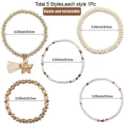 1 Set Bohemian Vacation Style Glass Beaded Stackable Stretch Bracelets Set for Women BJEW-SP0001-13-1