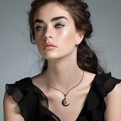 4Pcs 4 Colors Glass Flat Round & Alloy Moon Pendant Necklaces Set NJEW-AN0001-55-1