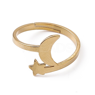 Ion Plating(IP) 201 Stainless Steel Moon & Star Adjustable Ring for Women LS-RJEW-K238-08G-1