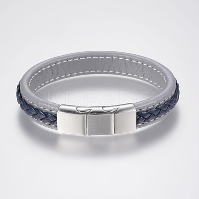 Braided Leather Cord Bracelets BJEW-H561-03-1