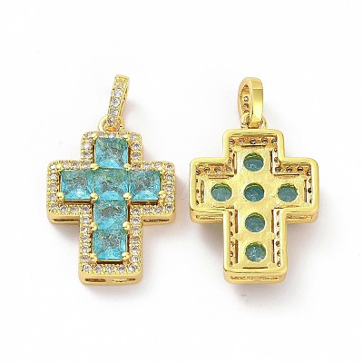 Brass Micro Pave Clear Cubic Zirconia Pendants ZIRC-F135-24G-04B-1