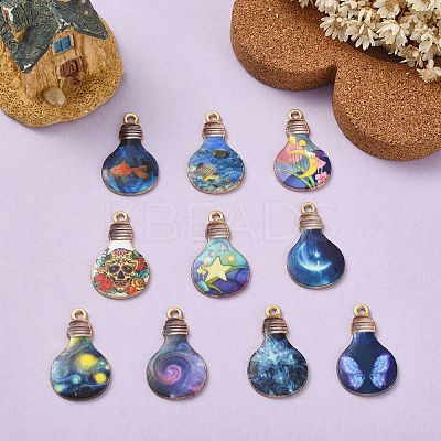 30Pcs 10 Styles Alloy Printed Pendants PALLOY-CJ0002-55-1