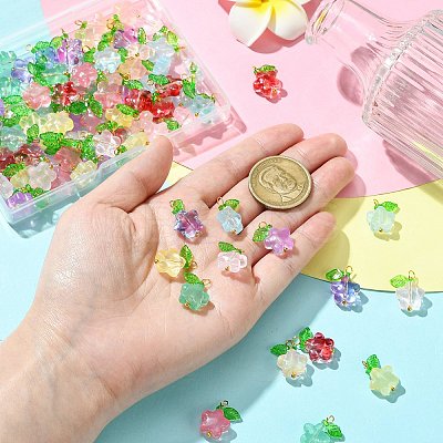 90Pcs 9 Colors Glass Pendants PALLOY-CJ00057-1