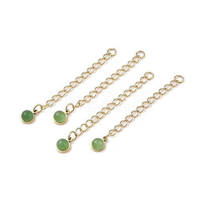 Ion Plating(IP) 316 Surgical Stainless Steel Curb Chain Extender with Natural Green Aventurine Round Charm STAS-A097-01G-13-1