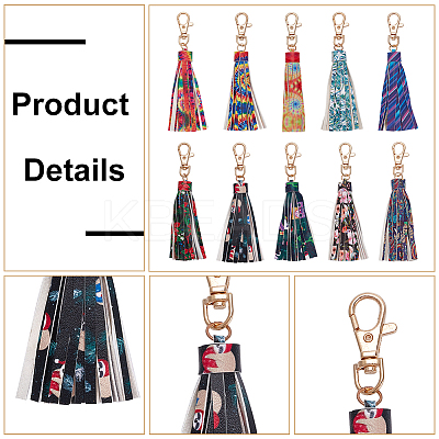 10Pcs 10 Style PU Leather Tassel Big Pendants Decorations KEYC-WR0001-31-1