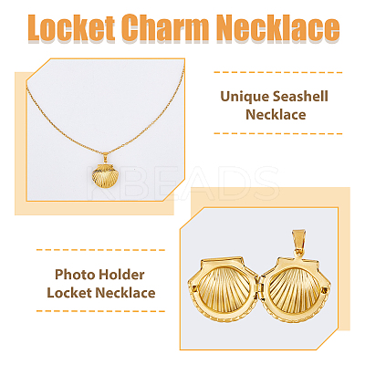 2Pcs 2 Colors Stainless Steel Shell Shape Locket Pendant Necklaces Set NJEW-FI0001-28-1