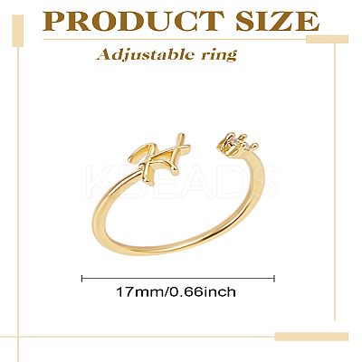 1Pc Letter Brass Rhinestone Open Cuff Rings for Women AJEW-LP0004-47H-G-1