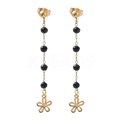 304 Stainless Steel Glass Tassel Stud Earrings EJEW-G453-05G-01-1