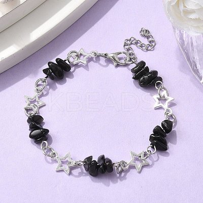 Natural Obsidian Chip Link Bracelets BJEW-JB11592-02-1