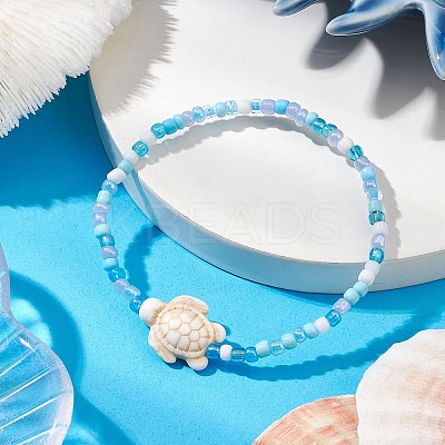Dyed Synthetic Turquoise Beaded Stretch Bracelets for Kids BJEW-JB110102-02-1