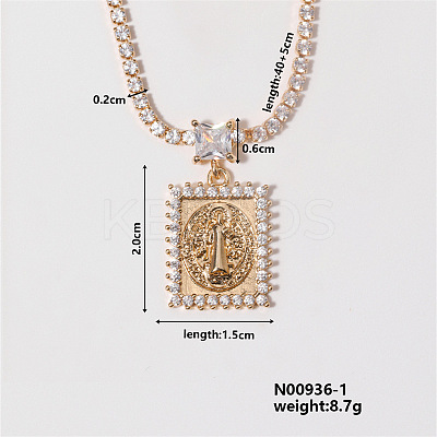 Chic Rectangle Necklace with Shiny Diamonds and Virgin Mary Pendant WL1506-1-1