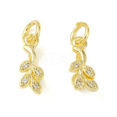 Rack Plating Brass Pave Cubic Zirconia Leaf Shape Ice Pick Pinch Bails KK-G464-07G-1