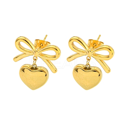 Bowknot Ion Plating(IP) 304 Stainless Steel Stud Earrings EJEW-R164-01G-1