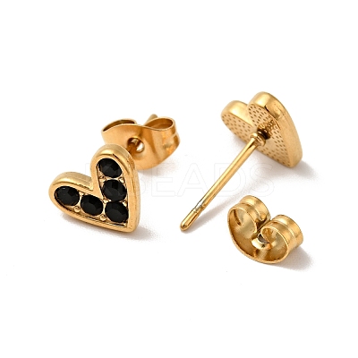 Ion Plating(IP) Heart 304 Stainless Steel Rhinestone Stud Earrings EJEW-A081-15G-1