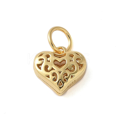925 Sterling Silver 3D Hollow Flower Heart Charms STER-M099-02G-1