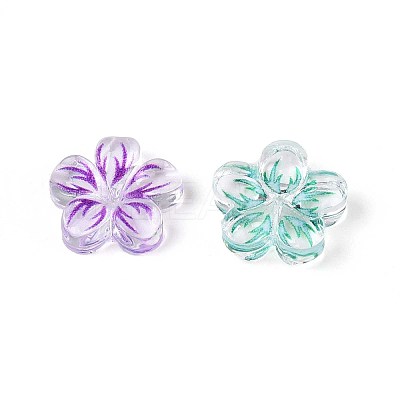 Flower Theme Printed Transparent Resin Cabochons CRES-T025-27-1
