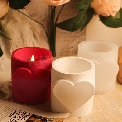 Valentine's Day Theme Column with Heart DIY Candle Cup Silicone Molds DIY-G098-02C-1
