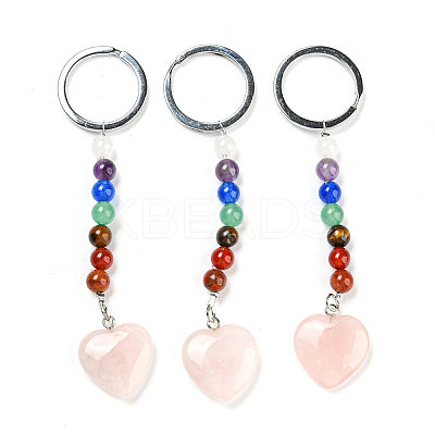Natural Rose Quartz Heart Pendant Keychain G-Z033-05P-02-1