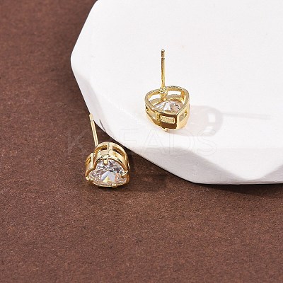 Brass Micro Pave Clear Cubic Zirconia Stud Earrings EJEW-C174-02A-G-1