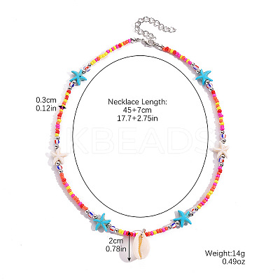 Summer Beach Natural Shell Pendant Glass Seed Beaded Necklaces for Women FS-WGEF253-03-1