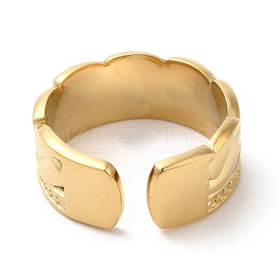 304 Stainless Steel Textured Open Cuff Ring for Women RJEW-I098-08G-1