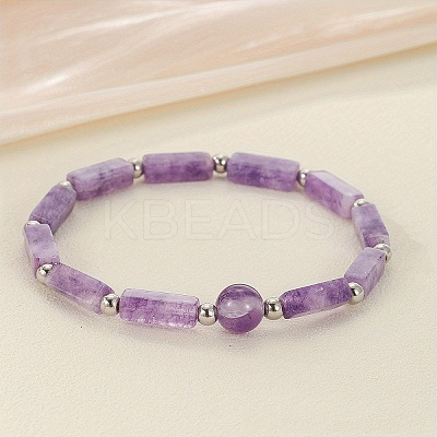Natural Amethyst Beaded Stretch Bracelets for Men Women WGE4A78-01-1