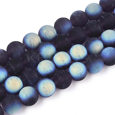 Frosted Transparent Glass Beads Strands GLAA-T032-T10mm-MBB03-1