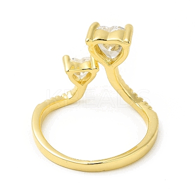 Clear Cubic Zirconia Double Heart Open Cuff Ring RJEW-H120-01G-1