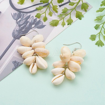 Natural Cowrie Shell Dangle Earrings EJEW-JE04458-1