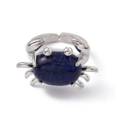 Natural Lapis Lazuli Crab Open Cuff Ring RJEW-I090-01P-11-1