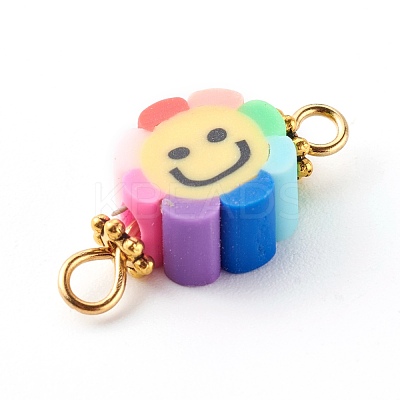 Flower with Smile Face Polymer Clay Links Connectors PALLOY-JF00720-1