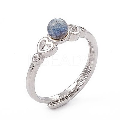 Heart Natural Labradorite Adjustable Rings RJEW-G273-13P-01-1