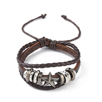 PU Leather & Waxed Cords Triple Layer Multi-strand Bracelets BJEW-G709-01A-1
