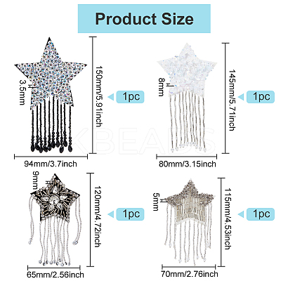 4Pcs 4 Style Star with Glass Bead Tassels Appliques DIY-BC0006-54-1