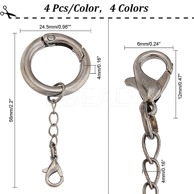 16Pcs 4 Colors Alloy Spring Gate Rings HJEW-AB00522-1