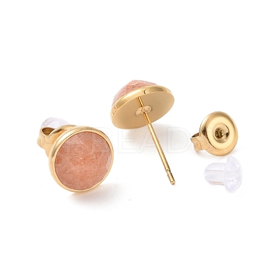 Ion Plating(IP) Natural Gemstone Flat Round Stud Earrings EJEW-G313-01G-1