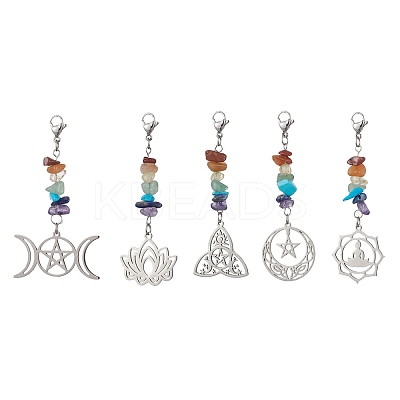 Chakra Natural Gemstone Chips Pendant Decorations HJEW-JM01271-1