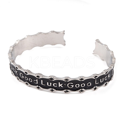 Good Luck Zinc Alloy Black Enamel Open Cuff Bangles for Women LS-BJEW-L688-02P-1