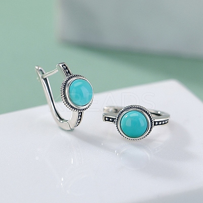 Half Round Synthetic Turquoise Hoop Earrings EJEW-C178-08-1