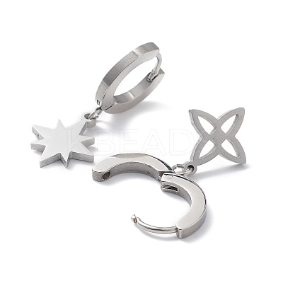 Non-Tarnish 3 Pair 3 Style Star & Clover & Snake & Infinity 304 Stainless Steel Asymmetrical Earrings EJEW-B020-14P-1