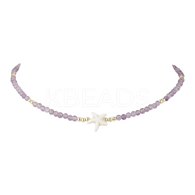 Summer Beach Natural Amethyst Round Beaded Necklaces NJEW-JN05262-03-1